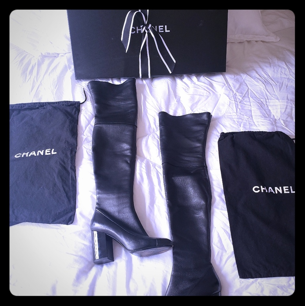 CHANEL Stretch Leather French Cuff Thigh High Over